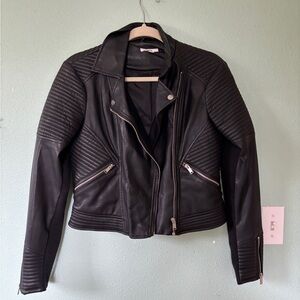 Bar III Faux Black Leather Moto Jacket